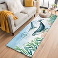 thumbnail image 2 of Ocean Blue Runner Rugs 2x6 ft Whale Starfish Compass Seagrass Coral Coastal Washable Hallway Rugs Non-Slip Floor Mats Absorbent Carpet Bedside Runners for Bedroom Kitchen Bathroom Laundry Room, 2 of 9