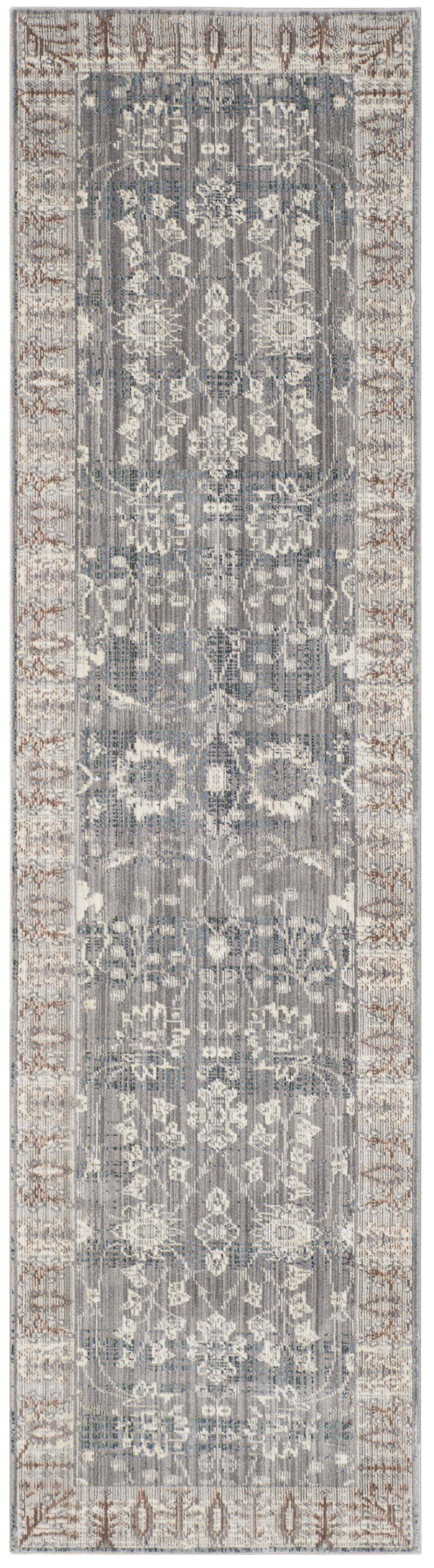SAFAVIEH Valencia Euanthe Floral Bordered Polyester Runner Rug, Dark Grey/Light Grey, 2'3" x 8'