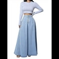 thumbnail image 3 of Faldas Largas Vaqueras Retro de Cintura Alta con Botones, Acampanadas, Plisadas, Vaporosas y de Corte A para Mujer Azul S, 3 of 10