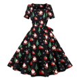 thumbnail image 2 of Vestido de fiesta adelgazante de manga corta con cuello cuadrado, estampado navideño, informal y elegante, hasta la rodilla, Carnaval para mujer, 2 of 4