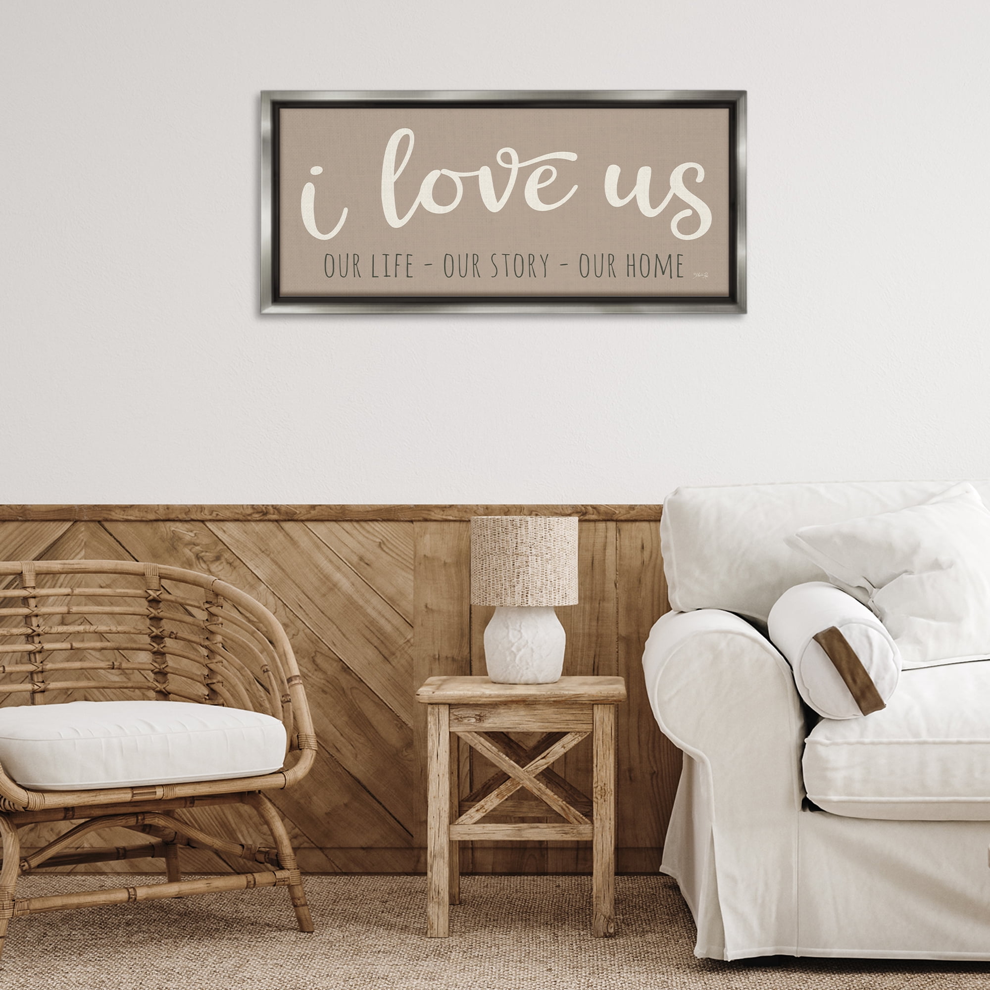 Stupell Industries I Love Us Romantic Typography Painting Gray Floater Framed Art Print Wall Art, 31 x 14