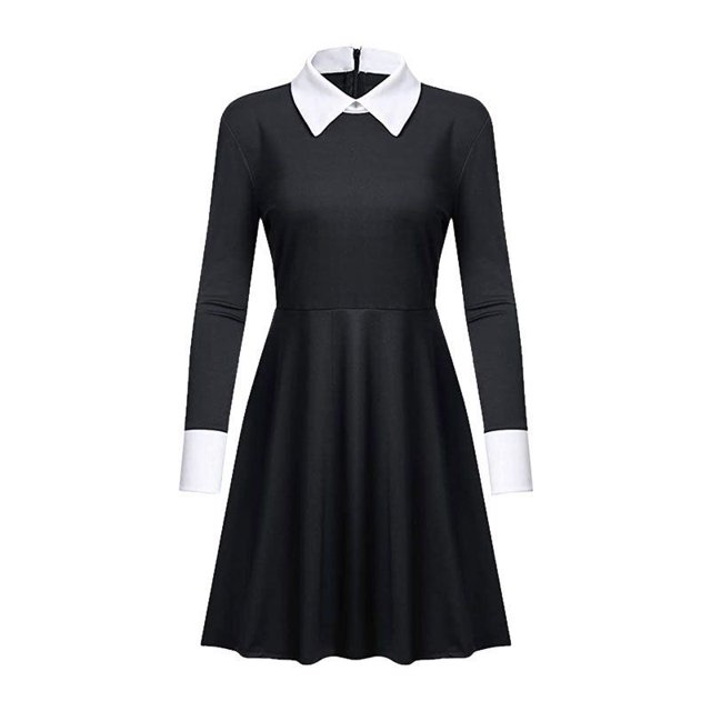 Adulto Niño Cos The Addams Familia 2 Halloween Negro Vestido Cosplay Goth Disfraz Gomez Morticia