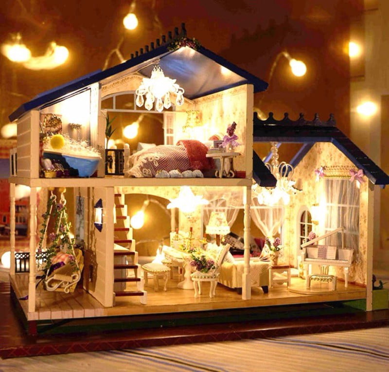 1:24 DIY Handcraft Miniature Project Kit Wooden Dolls House Furniture LED Decor 