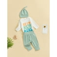 thumbnail image 6 of Aojekbee Baby 3Pcs Spring Outfits Long Sleeve Crew Neck Letter Romper + Pants + Hat Set Infant Clothes, 6 of 10