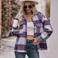 thumbnail image 3 of Defitshape Women's Button Down Shirt Jacket Plaid Print Shacket Winter Topcoats Casual Outerwear Warm Long Sleeve Western Thick Orange Medium, 3 of 4