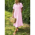 thumbnail image 2 of Vestido camisero chouyatou para mujer, a rayas, midi, rosa, 2 of 2