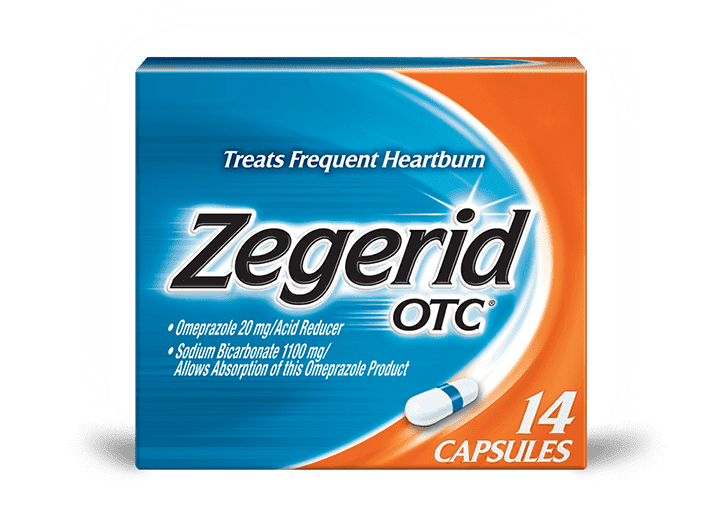 Zegerid OTC 24-Hour Heartburn Relief, Omeprazole 20mg + Sodium Bicarbonate, 14 Capsules