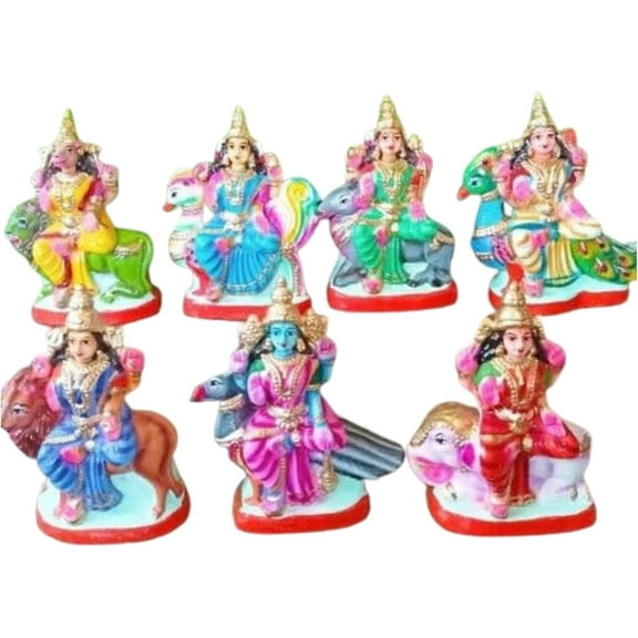 Handmade 8" Clay Sapthamathagal Amman Set for Navaratri Golu Dolls