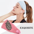 thumbnail image 4 of Crochet Headbands Winter Leaves Pattern with Rhinestones Elastic Head Protector Wide Warm Chunky Hair Accessories for Girls Skin pink, 4 of 7
