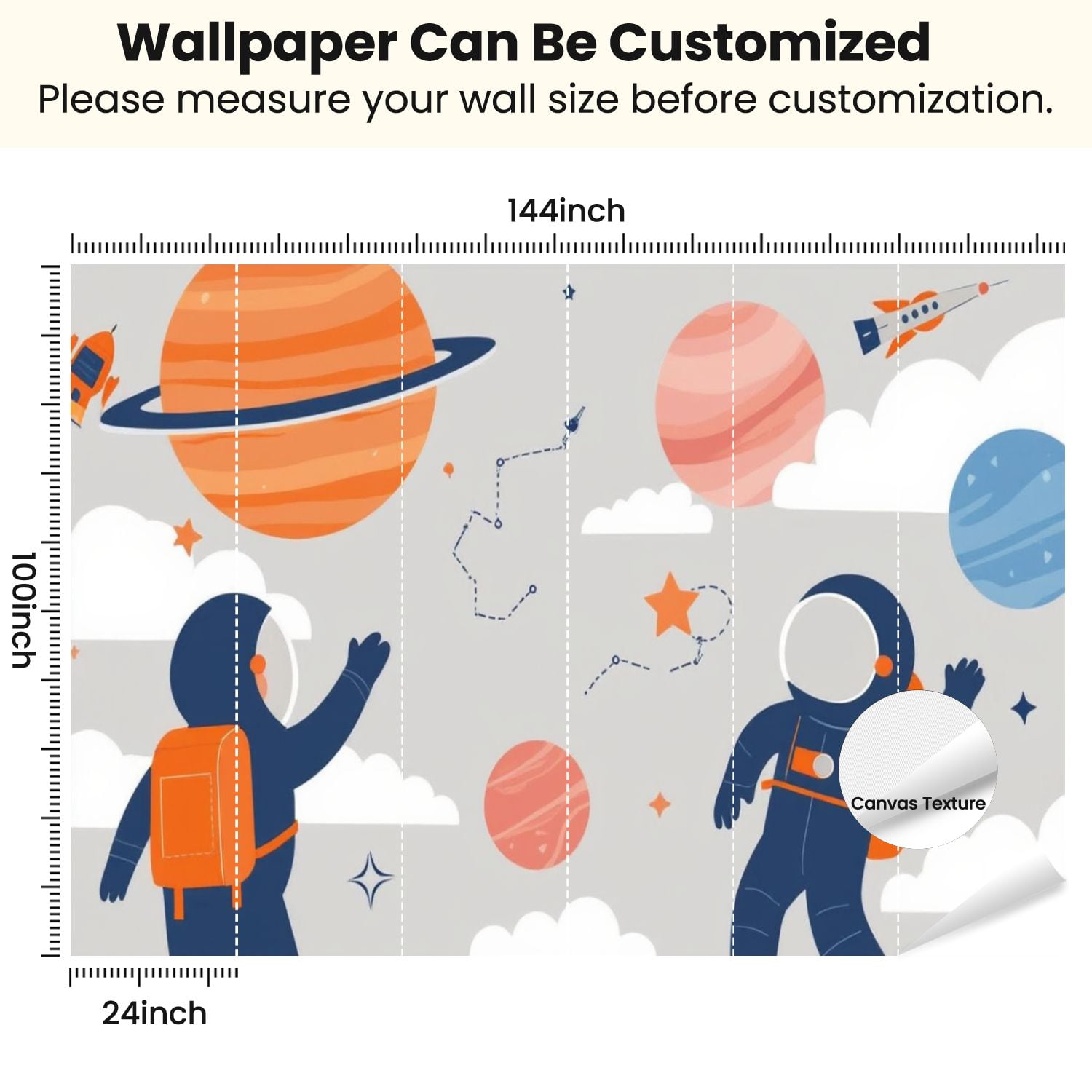 Peel and Stick Wallpaper Nursery Cartoon Space Planet Boy Astronaut Character Rocket Ship Modern Art Wall Mural Decor Self Adhesive and Removable 100in x 144in