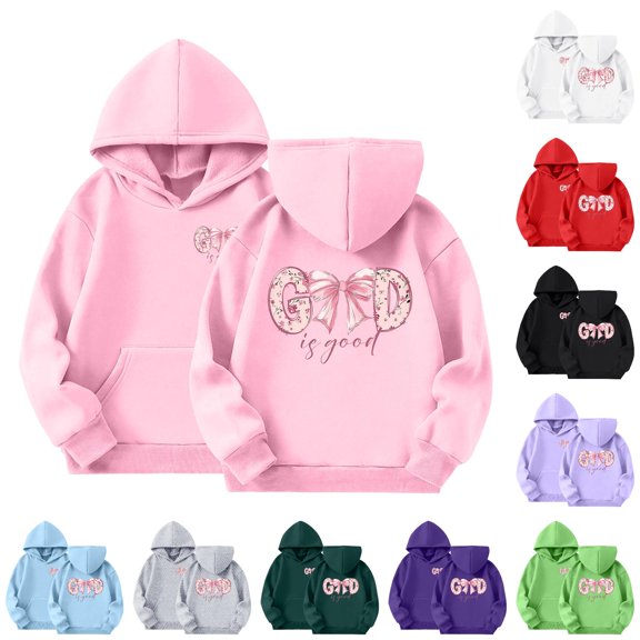 FYDUU Graphic Hoodies for Girls Bow Print Hooded Sweatshirts Casual Long Sleeve Pullover Tops Fall Cute Trendy Comfy Clothes 9-10 Years