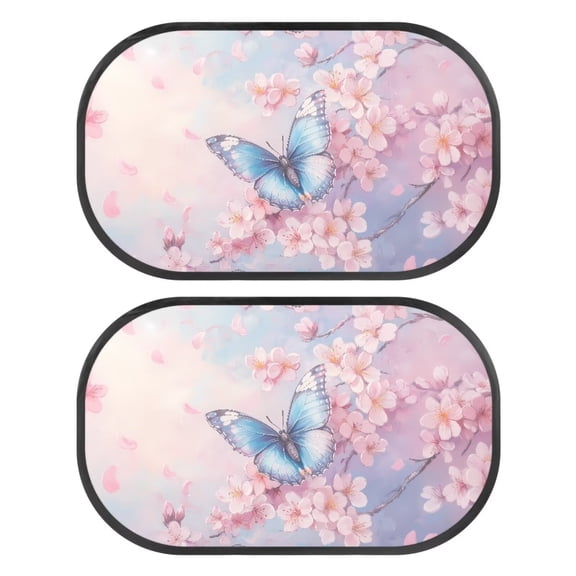 JOAIFO Butterfly Car Window Shade for Baby, Cherry Blossom Car Sun Shade Side Window, 20.47"x12.59" Foldable Car Window Shades Can Blocks 99.98% UVR, Glare Shield Protection