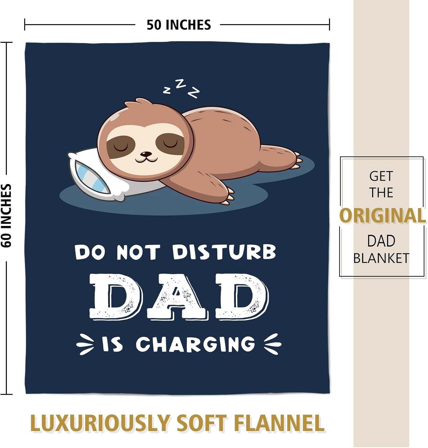 Funny Fathers Day Birthday Gifts for Dad, Dad is Charging Sloth Blanket, Present for Father from Daughter Son, Daddy Gifts for Fathers Day Christmas, Super Soft Throws Blanket for Father