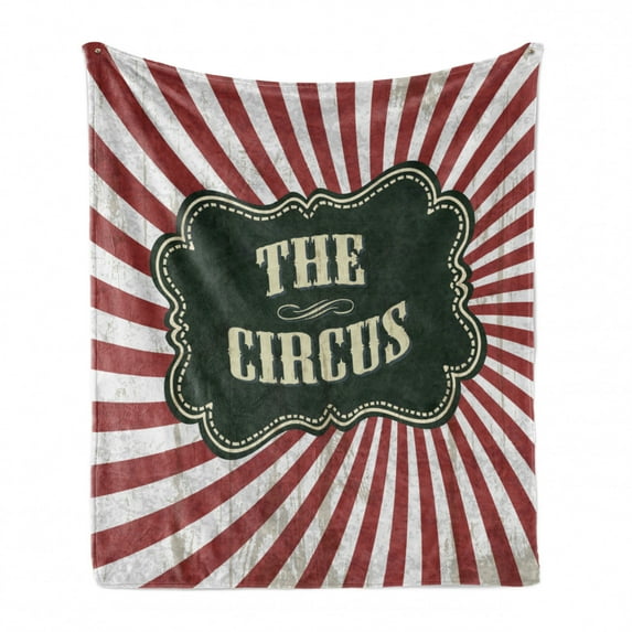 Circus Soft Flannel Fleece Blanket, Classical Circus Show Event Advertisement Theme Antique Art Logotype Print, Cozy Plush for Indoor and Outdoor Use, 50" x 70", Emerald Cream Ruby, by Ambesonne