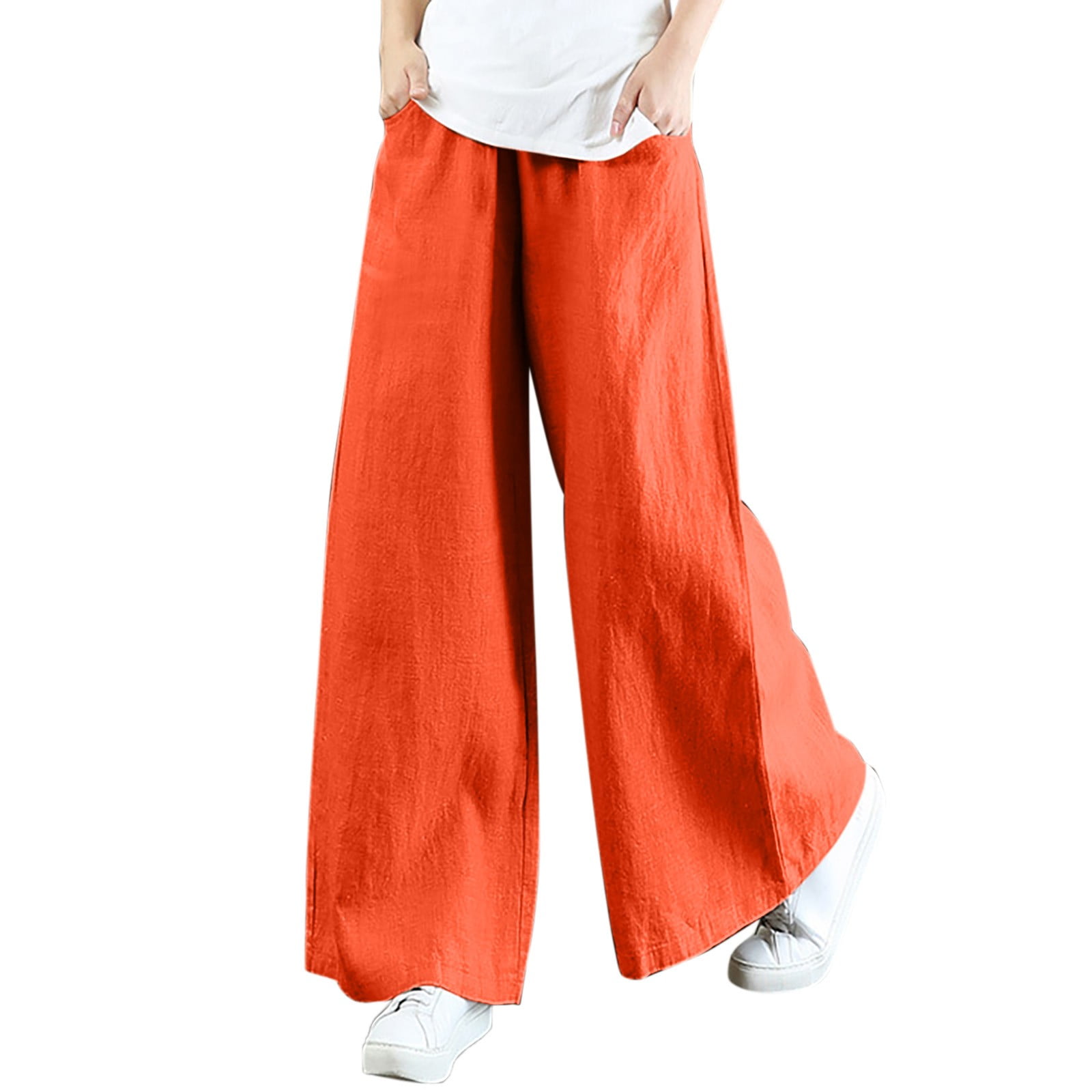 PRETTYGARDEN Women's Casual Long Palazzo Pants Elastic High Waist Wide Leg  Loose Lounge Trousers (Apricot,Small) at  Women's Clothing store
