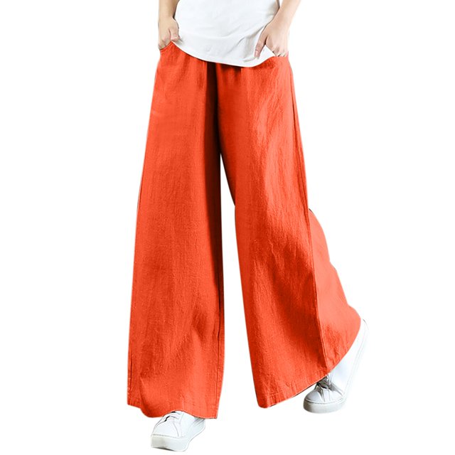 Gibobby pantalones de cargo mujer Pantalones elásticos transpirables de bolsillo Pantalones sueltos de algodón y lino Pantalones de mujer (Rojo, L)