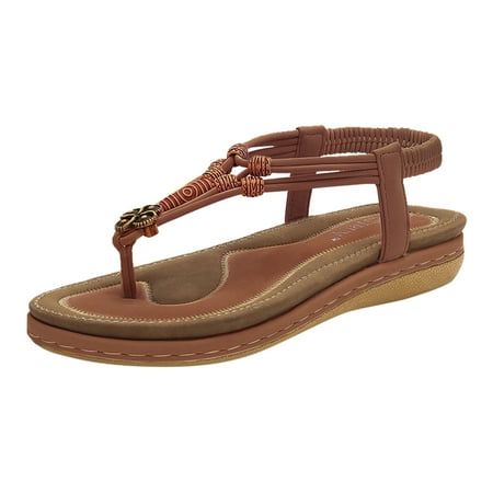 Womens Flats Sandals Summer Fisherman Sandals for Women Bohemian Beaded Dress Shoes Women s Walking Sandals Comfortable Open Toe Elastic Ankle Strap Slip on Sandal Roman Sandals Shoes