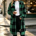 thumbnail image 3 of ibuvkizy Womens Buffalo Plaid Fuzzy Long Fleece Coat,Lapel Collar Button Up Teddy Sherpa Warm Oversized Winter Hooded Outer Jacket with Pockets,L, 3 of 6