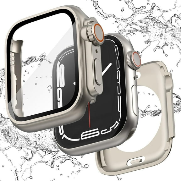 ASTRAEA 2 in 1 for Apple Watch Series 6 5 4 SE3 SE2 44mm Screen Protector Case, [Ultra Style Design] Waterproof Front & Back Bumper Built-in Glass Film, Titanium