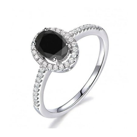 Antique Halo 1.25 Carat Black Diamond Engagement Ring in 10k White Gold for Women