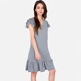 thumbnail image 6 of Women's Ruffle Sleeve V-Neck Dress with Tiered Hem and Relaxed Fit - Medium, Gray, 6 of 7