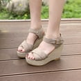 thumbnail image 2 of Lovskoo 2024 Women's Boho Wedge Sandals Open Toe Ankle Strap Summer Platform Sandals Beige, 2 of 9