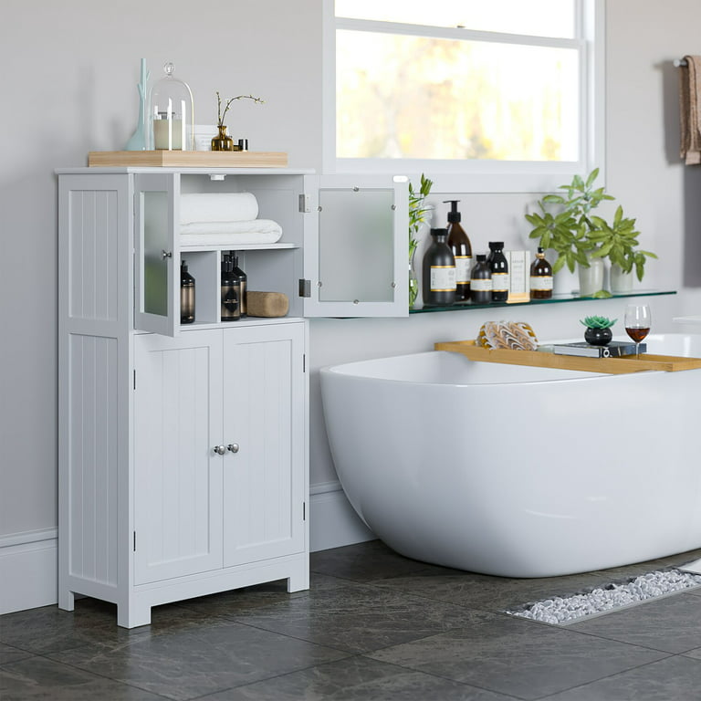 Nestfair 23.6 in. W Bathroom Floor Storage Cabinet with Adjustable Shelf in  White LW40914886 - The Home Depot