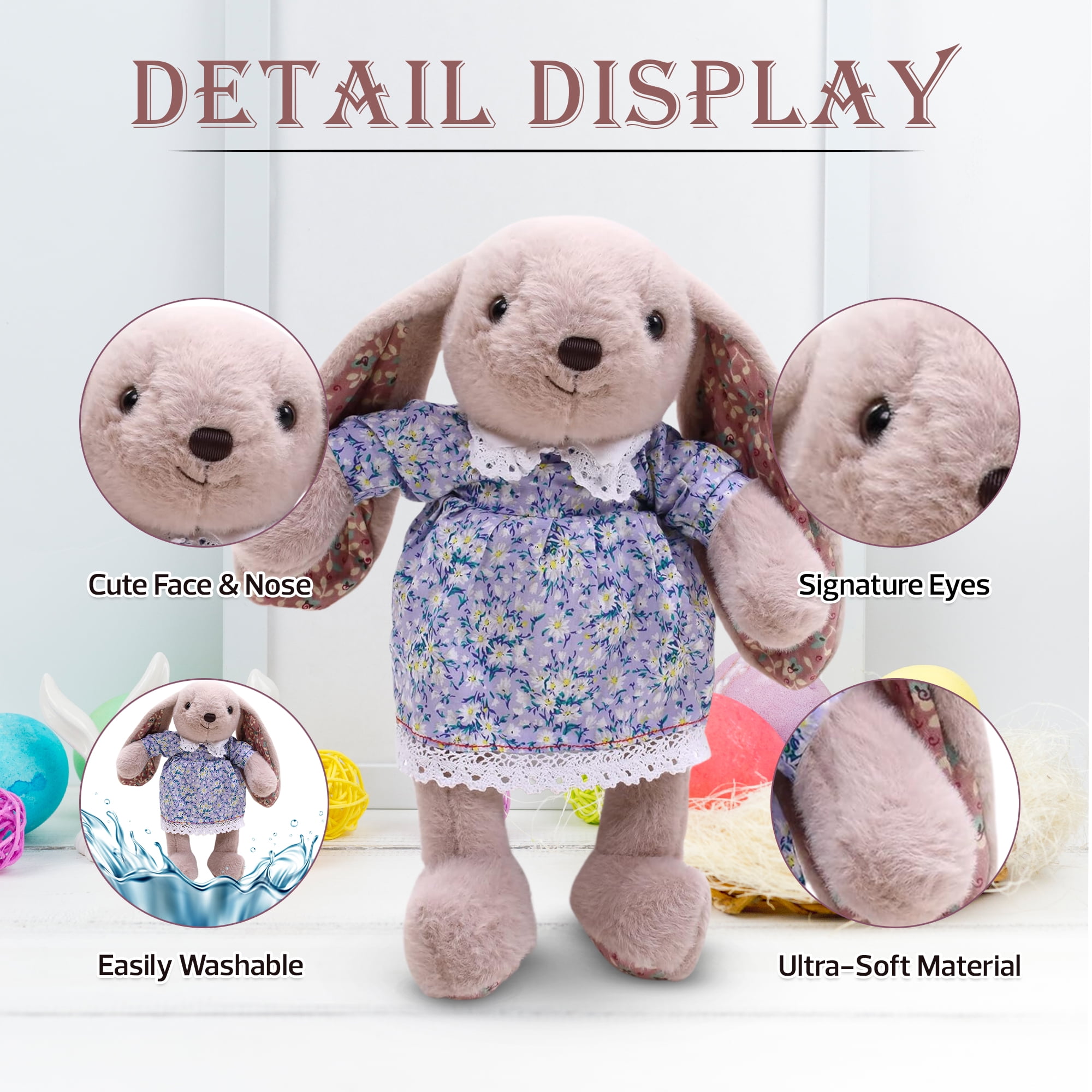 Made by Aliens Floral Easter Bunny Stuffed Animal – Plush Bunny Toy Cute Huggable Rabbit – Perfect Gift for kids & Adults on Easter – 16-inch (Beige)