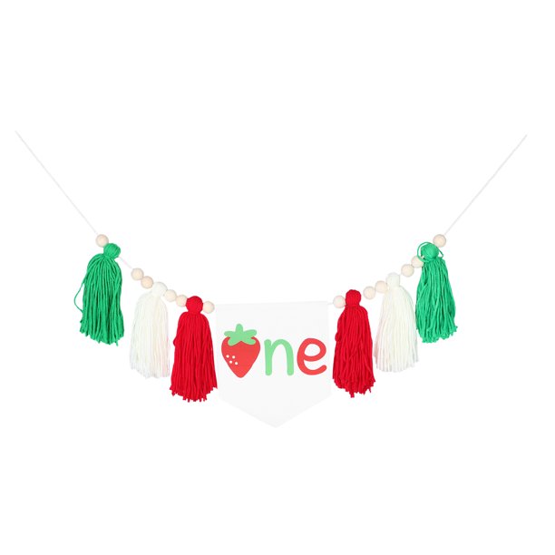 Decoración de trona para cumpleaños: Decoración de trona para un cumpleaños - Banner colgante de pared con temática de fresa - Artículos para fiestas infantiles en interiores y exteriores