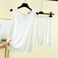 thumbnail image 2 of QATAINLAV Women's Modal Sleeveless Sleepwear 2 Piece Sets Loose V Neck Tank Tops and Lounge Shorts Pajama Matching Set, White, M, 2 of 8