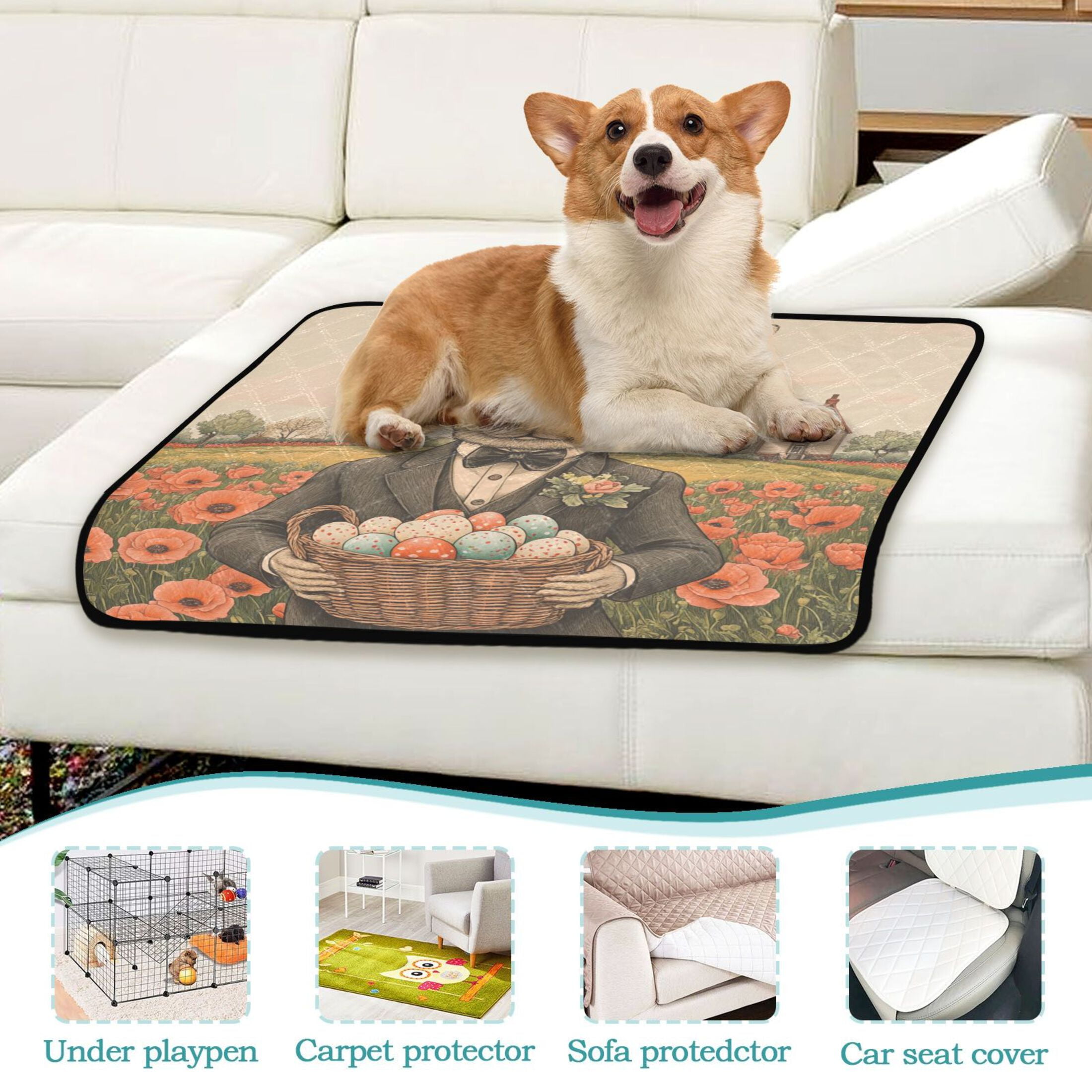 Qxltty Mister Easter Bunny Cat litter Pads Pet Set of 3 Diaper Mats Center Anti-leakage Layer Absorbent Soft and Comfortable