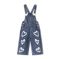thumbnail image 2 of Loicainy Toddler Kids Little Girls Denim Overalls 12 18 24 Months 2T 3T 4T 5T 6T Heart Print Sleeveless Full Length Romper with Pockets, 2 of 9