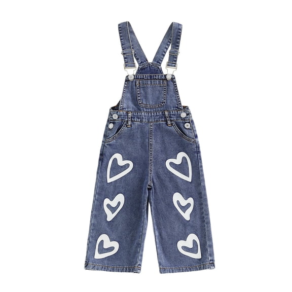 Gzhioc Kids Baby Girls Denim Overalls 1T 2T 3T 4T 5T 6T Heart Print Sleeveless Full Length Romper with Pockets