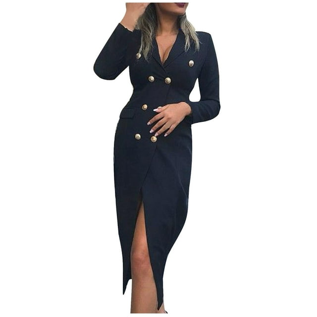 Birdeem Robe Blazer d'Extérieur à Manches Longues pour Femmes, Col en V, Couleur Unie, Style Élégant