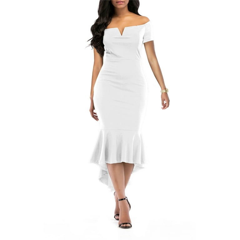 Kissmoda Womens Dresses Semi Formal Sexy Midi Fit Party Cocktail Wedding Guest Layd White Dresses, Women's, Size: Medium