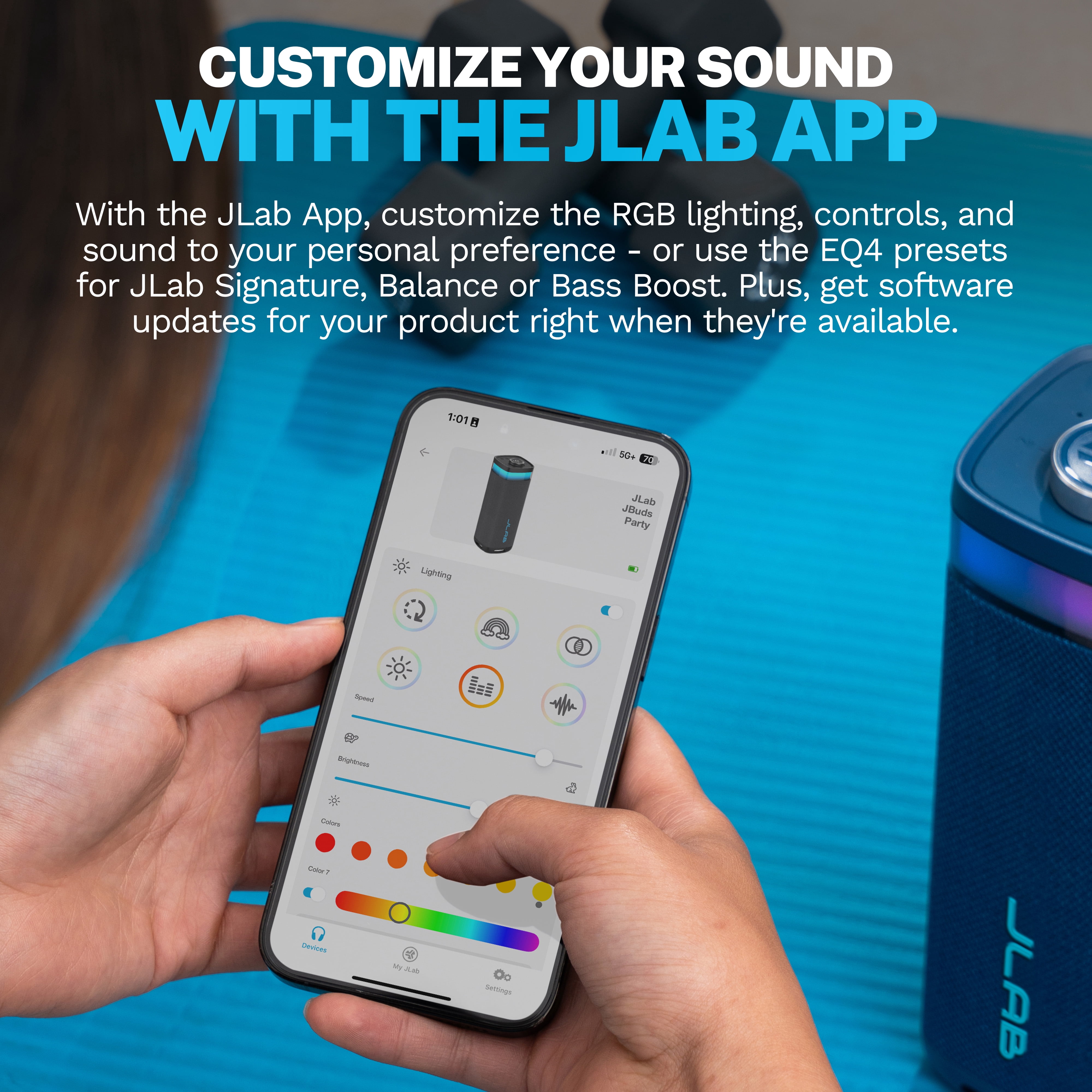 JLab JBuds Party Portable Bluetooth Speaker, 30W, 12 Hour Playtime, RGB Lighting, Splashproof, Navy
