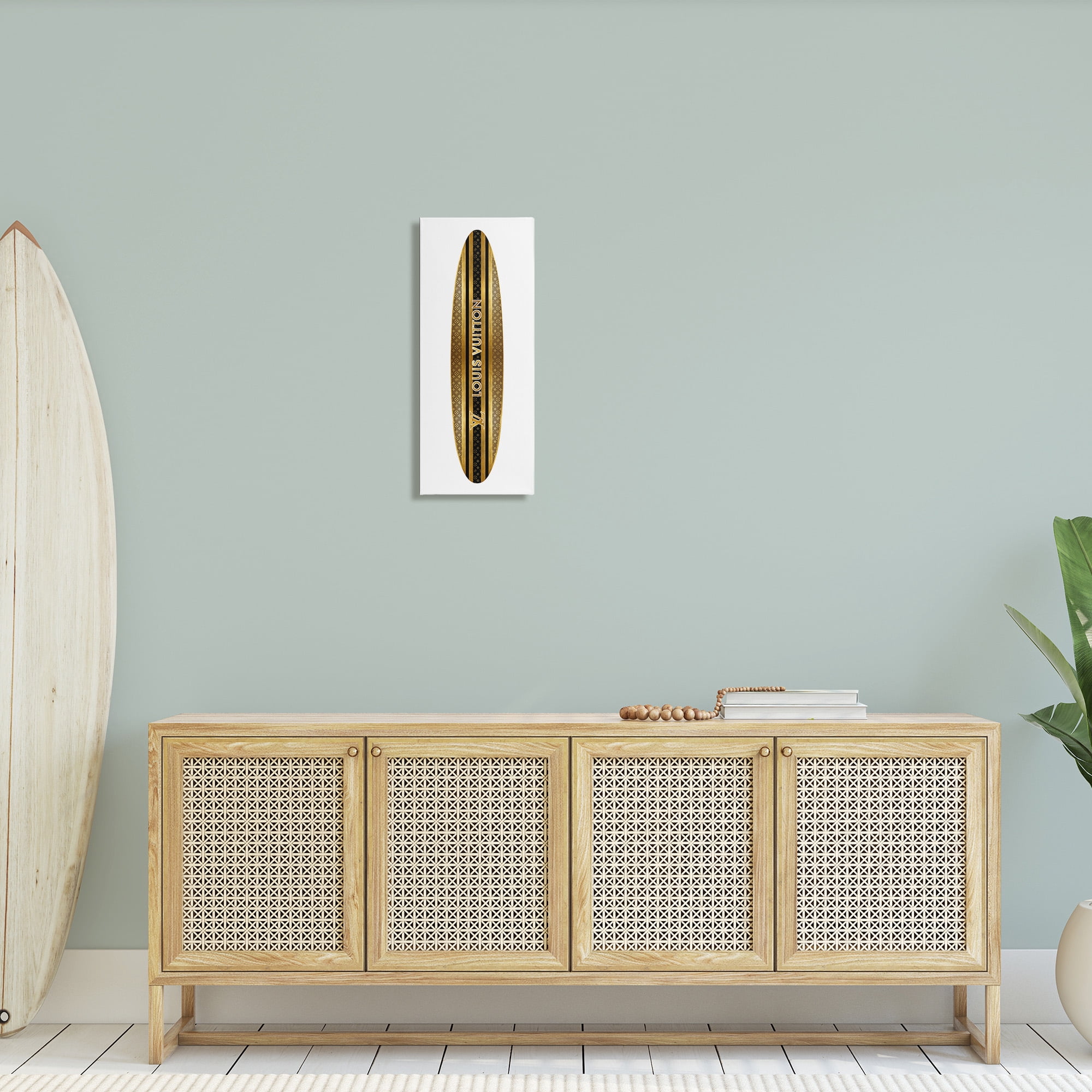 Stupell Industries Glam Striped Surfboard Nature Painting Gallery Wrapped Canvas Art Print Wall Art, 10 x 24