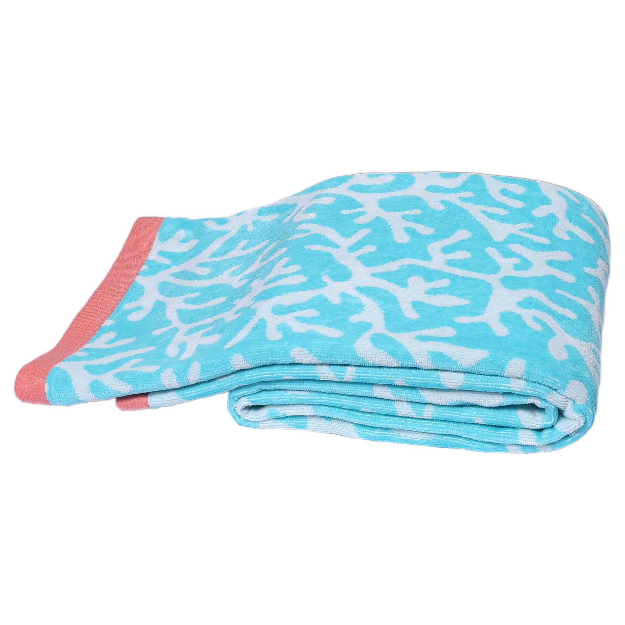 Mainstays Beach Collection Cotton Blend Beach Towel, 36 x 72 in, Coral Teal