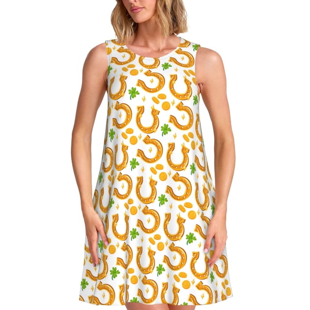 Balery Happy St. Patrick's Day Vestidos de verano para mujer con estampado: vestido holgado sin mangas, vestido playero informal y cómodo para días calurosos.
