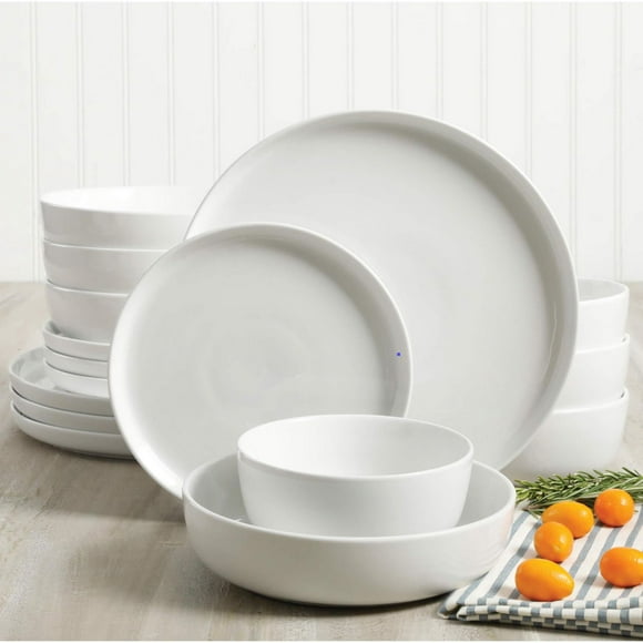 Gibson Home White Deco 16 Piece Double Bowl Dinnerware Set - White