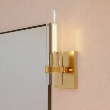

Bari 1 Light Satin Brass Contemporary Wall Sconce with Clear Cylinder Glass