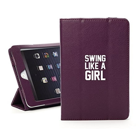 For Apple iPad Mini 1/2/3 Purple Faux Leather Magnetic Smart Case Cover Swing Like A Girl Golf Softball (Best Golf Swing App For Ipad)