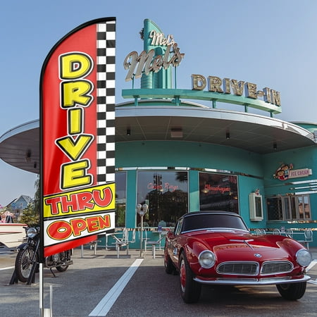 Drive Thru Open Sign Feather Flag,8FT Drive Thru Open outdoor advertising flag, Drive Thru Open Business Sign,Drive Thru Open Swooper Flag(FLAG ONLY)