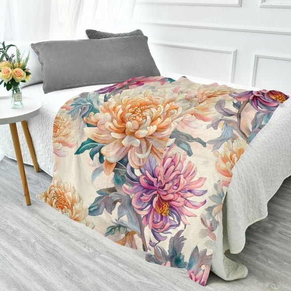 Fluorescent Cover blanket 70x55 inch frannel blanket Office nap blanket Camping blanket Bedding travel blanket Glow blanket Yellow Chrysanthemums