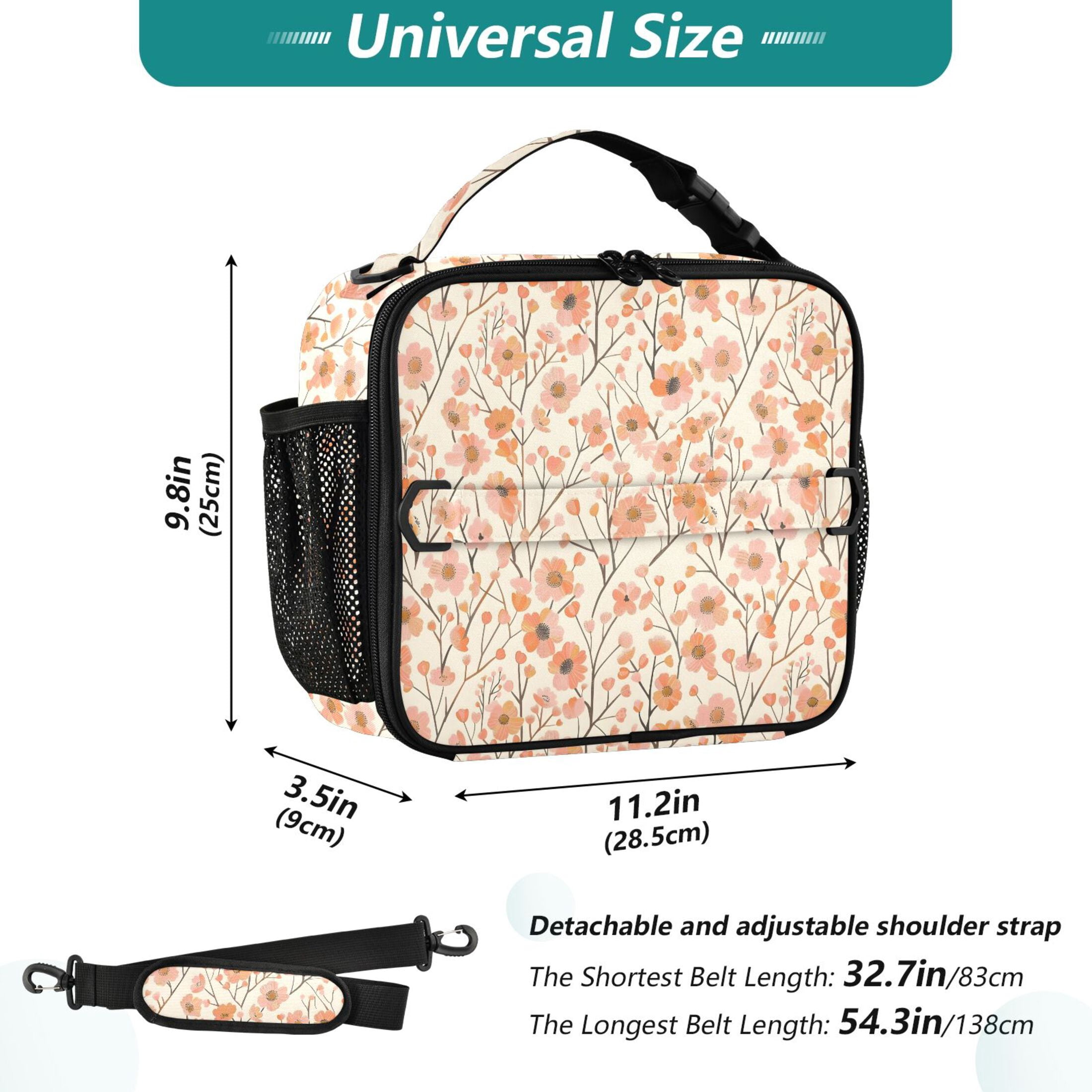 ALAZA Small Floral Lunch Box Insulated Lunch Bag Cooler Tote with Shoulder Strap
