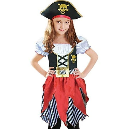 Lingway Toys girls Deluxe Pirate Buccanner Princess costume for Kids Size3-4, 5-6,7-8,9-10 (5-6)