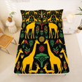 thumbnail image 5 of jejeloiu Safari Giraffe Queen Sheets For Men Women,Ethnic Pattern Queen Sheet Sets,Black Yellow,4-Piece,1 Flat Sheet, 1 Fitted Sheet and 2 Pillowcases, 5 of 6