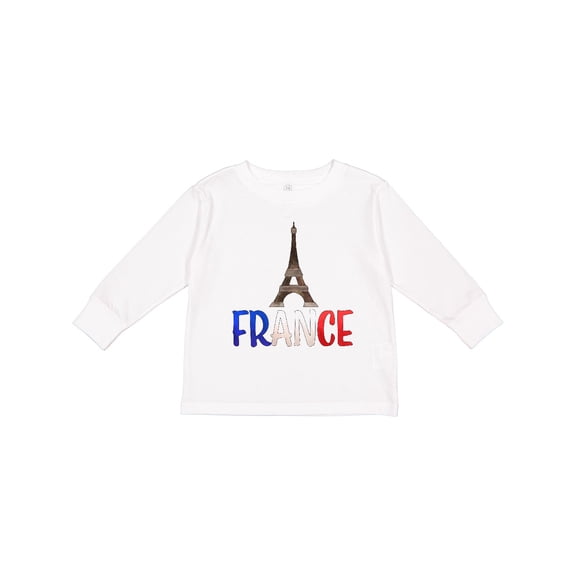 Inktastic France Eiffel Tower Flag in Text Boys or Girls Long Sleeve Toddler T-Shirt