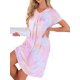 thumbnail image 4 of INSPIRE CHIC Camisón de Noche para Mujeres, Ropa de Dormir, Vestido de Lounge, Cuello en V, Manga Corta, Camisones XS Rosa Púrpura, 4 of 5