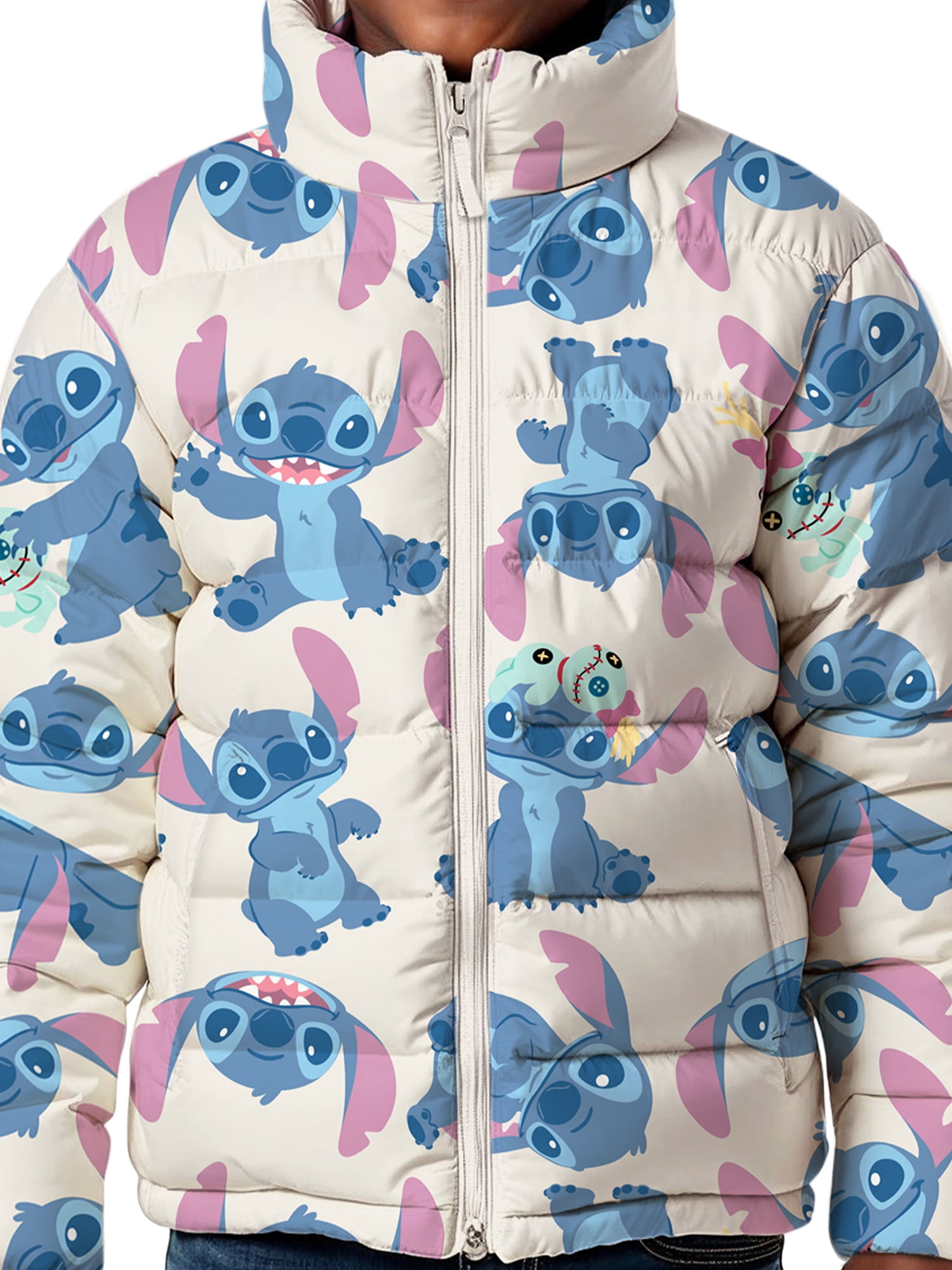 Lilo & Stitch Girls Graphic Zip Puffer Jacket, Lightweight, Sizes 4-18